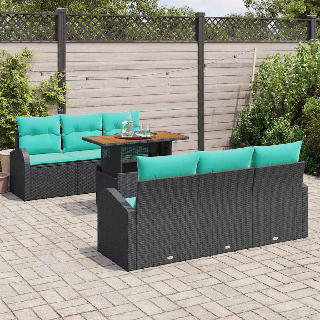 Kerti Kanapé Szett tárolóval 7 pcs Fekete Poli rattan
