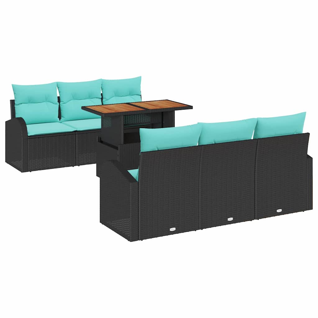 Kerti Kanapé Szett tárolóval 7 pcs Fekete Poli rattan