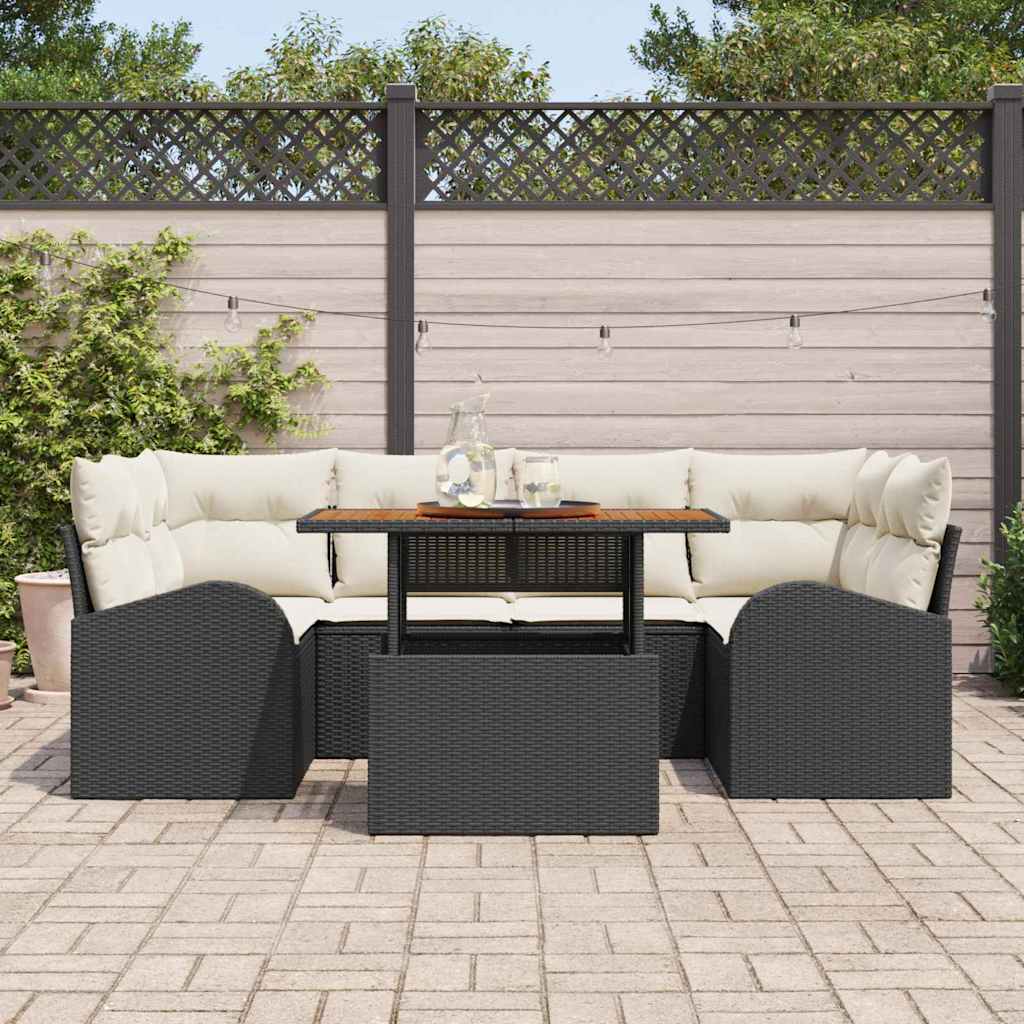 Kerti Kanapé Szett tárolóval 7 pcs Fekete Poli rattan