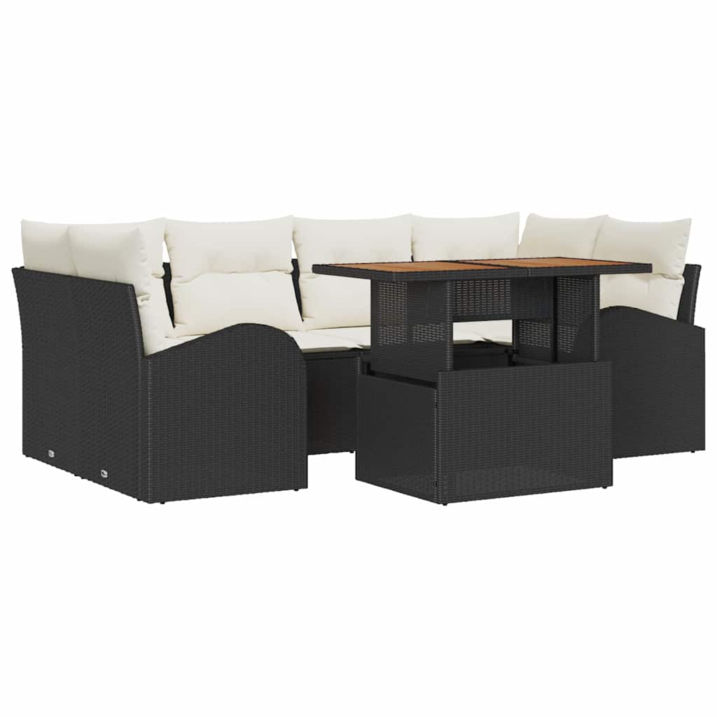 Kerti Kanapé Szett tárolóval 7 pcs Fekete Poli rattan