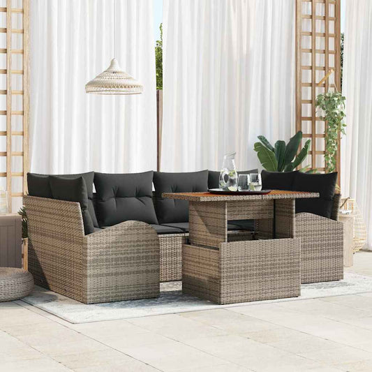 Kerti Kanapé Szett tárolóval 7 pcs Szürke Poli rattan