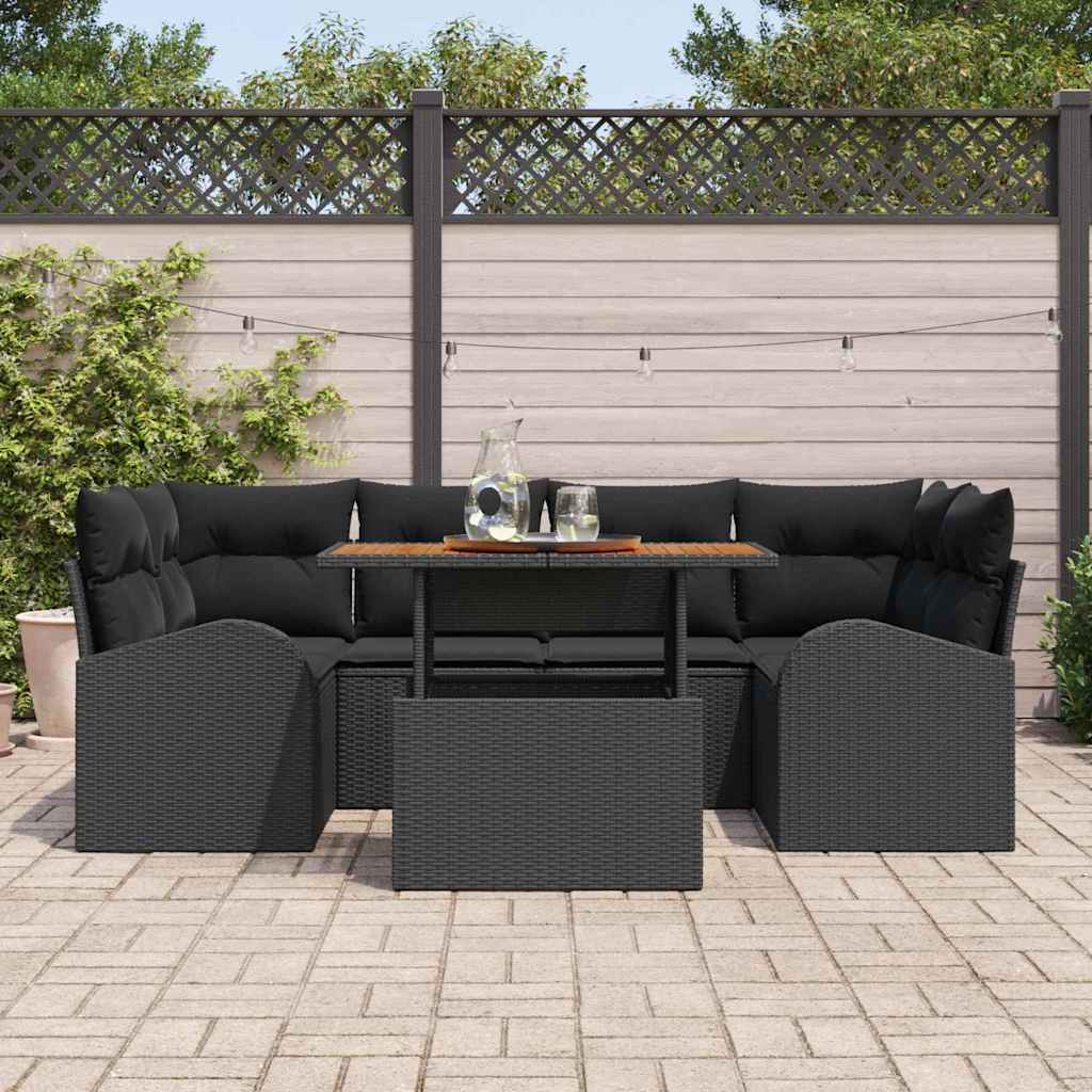 Kerti Kanapé Szett tárolóval 7 pcs Fekete Poli rattan