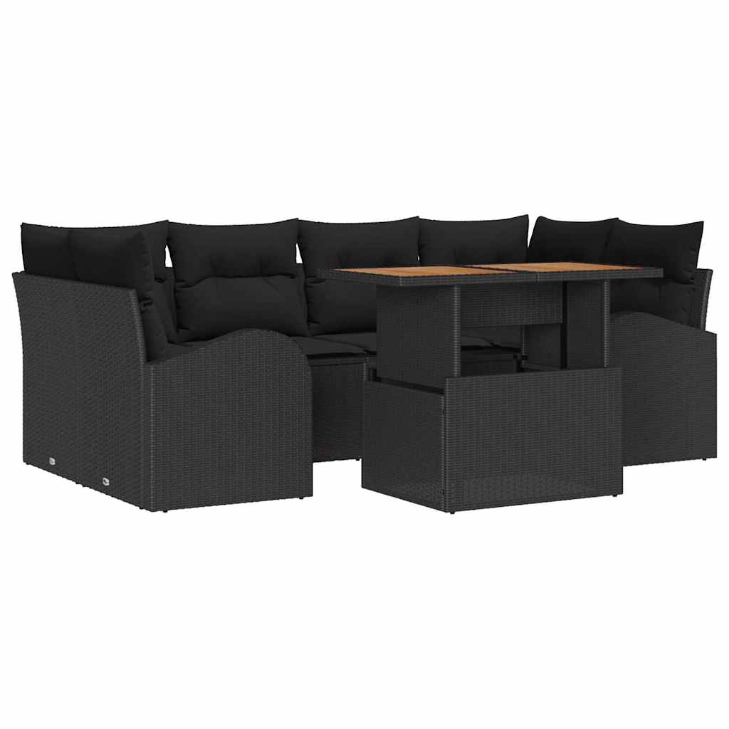 Kerti Kanapé Szett tárolóval 7 pcs Fekete Poli rattan