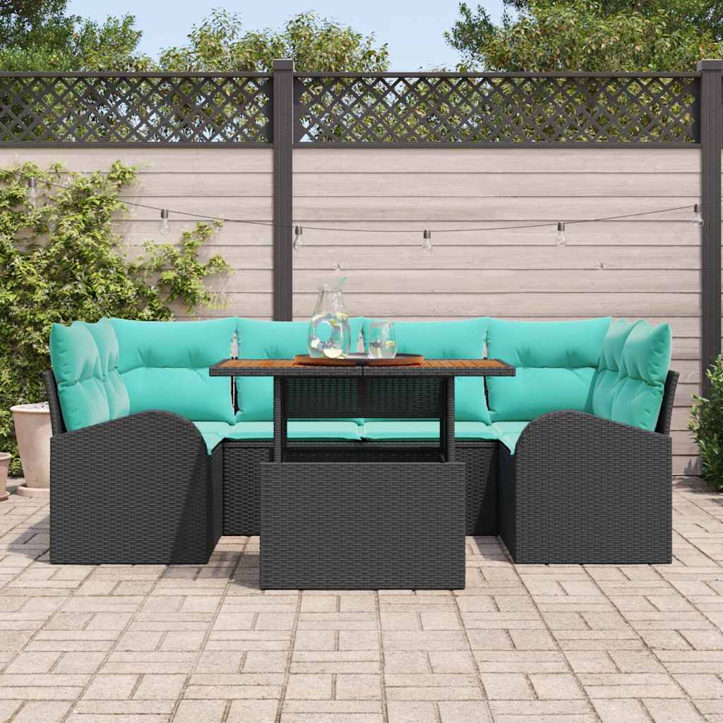 Kerti Kanapé Szett tárolóval 7 pcs Fekete Poli rattan