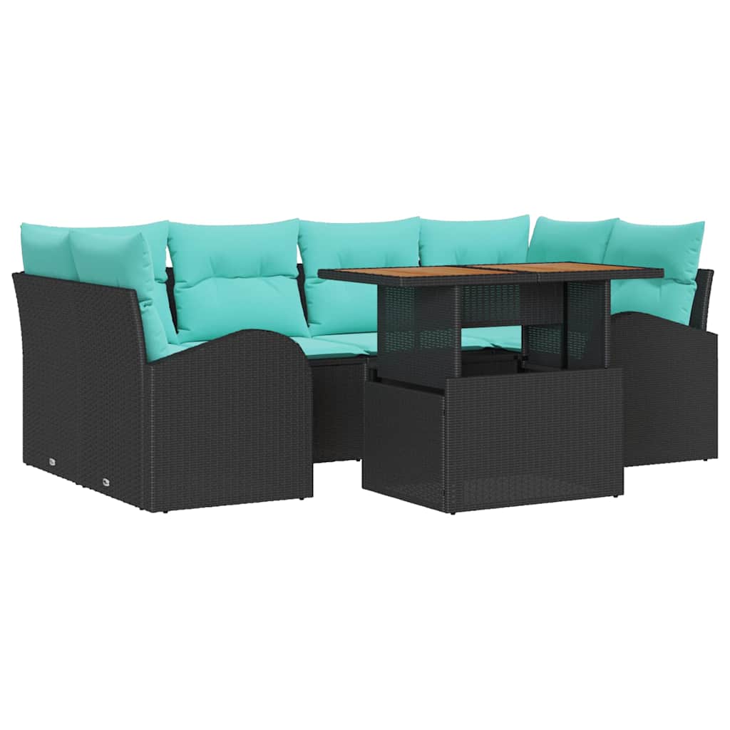 Kerti Kanapé Szett tárolóval 7 pcs Fekete Poli rattan