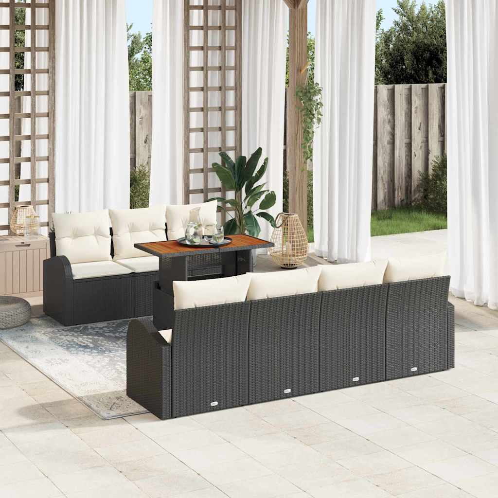 Kerti Kanapé Szett tárolóval 8 pcs Fekete Poli rattan