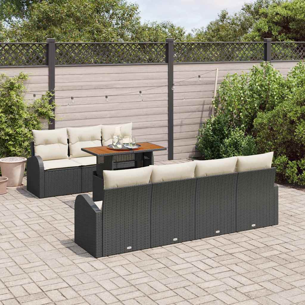 Kerti Kanapé Szett tárolóval 8 pcs Fekete Poli rattan