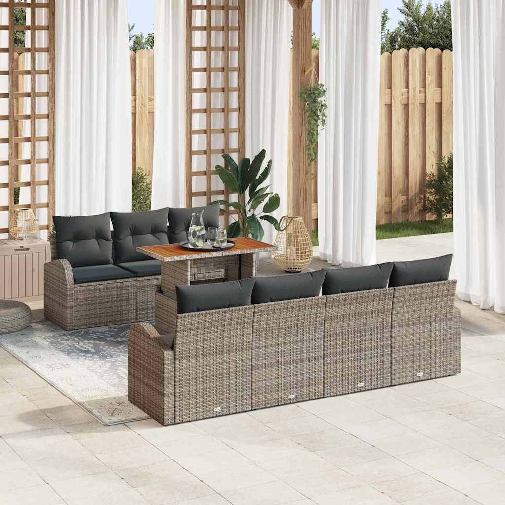 Kerti Kanapé Szett tárolóval 8 pcs Szürke Poli rattan