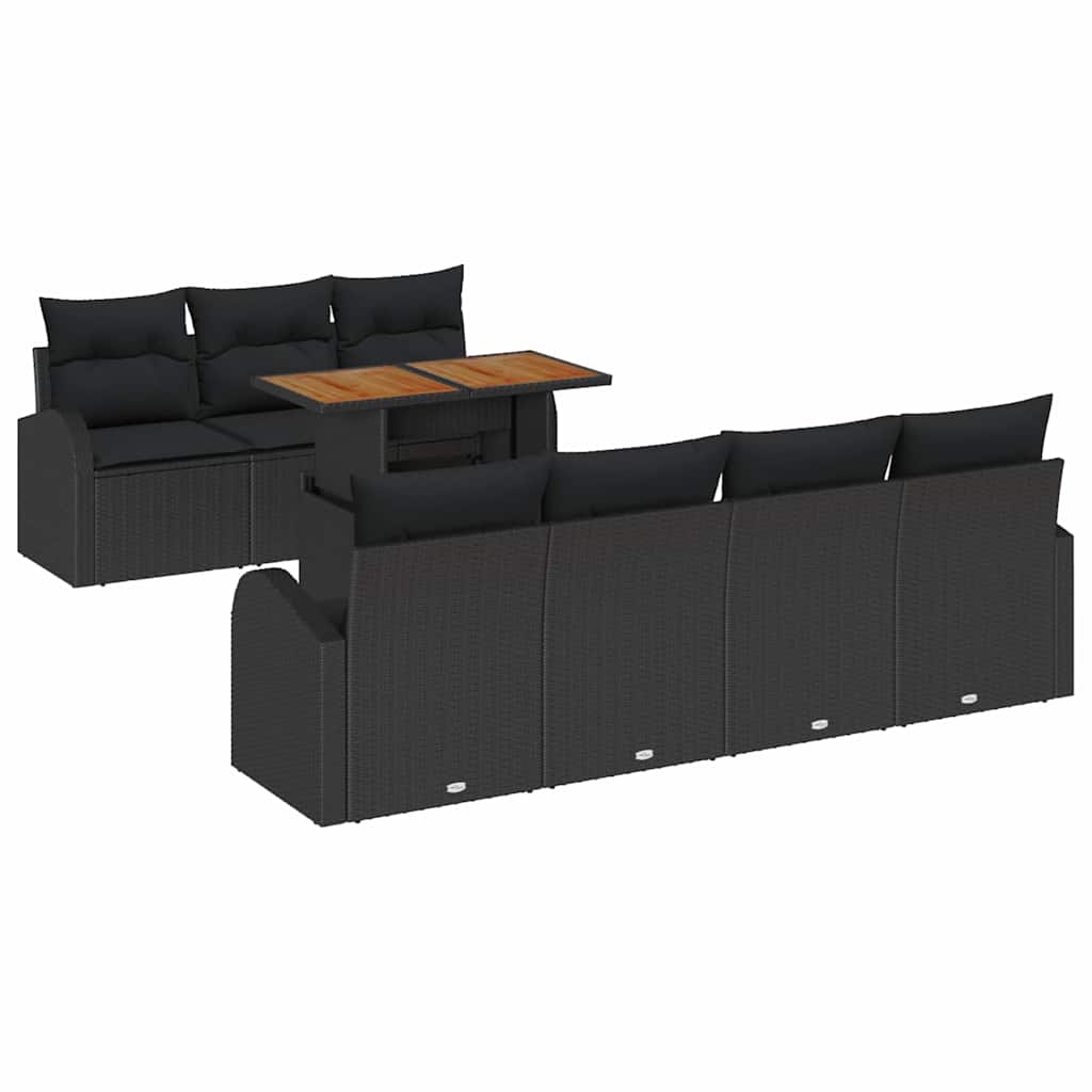 Kerti Kanapé Szett tárolóval 8 pcs Fekete Poli rattan