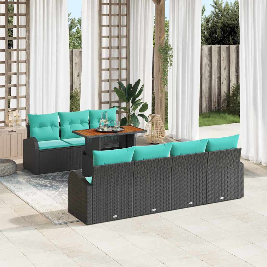 Kerti Kanapé Szett tárolóval 8 pcs Fekete Poli rattan