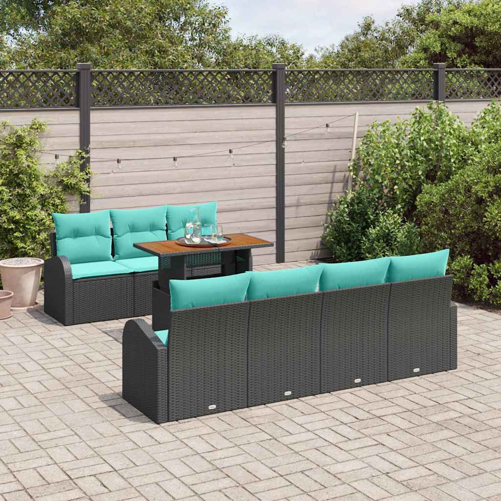 Kerti Kanapé Szett tárolóval 8 pcs Fekete Poli rattan