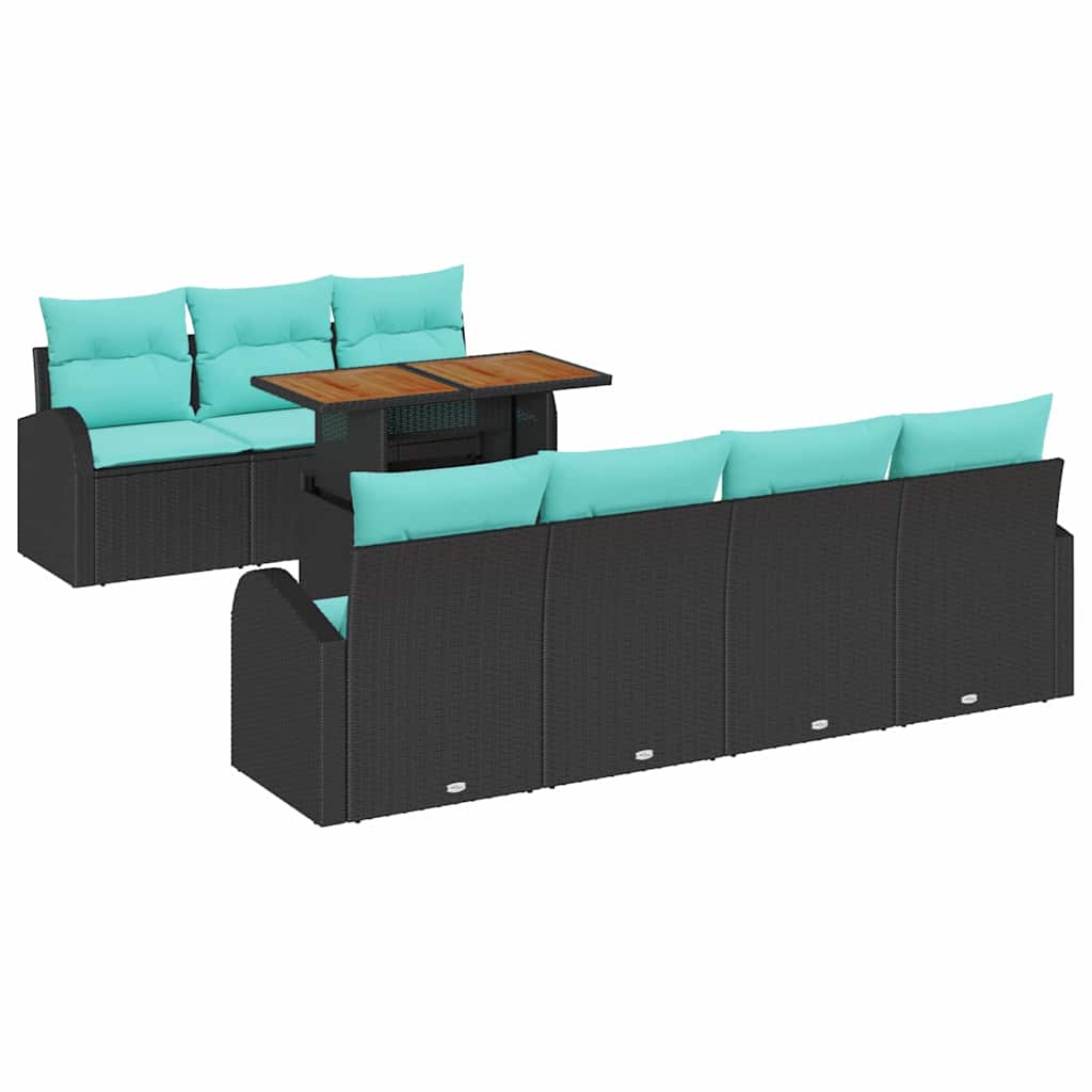 Kerti Kanapé Szett tárolóval 8 pcs Fekete Poli rattan
