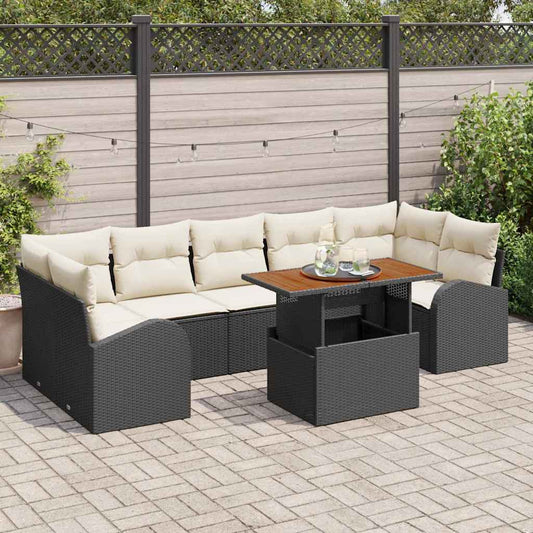 Kerti Kanapé Szett tárolóval 8 pcs Fekete Poli rattan