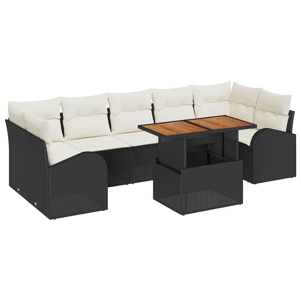 Kerti Kanapé Szett tárolóval 8 pcs Fekete Poli rattan