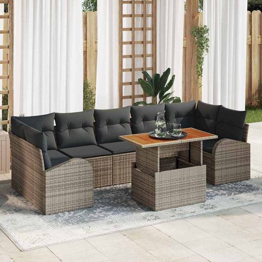 Kerti Kanapé Szett tárolóval 8 pcs Szürke Poli rattan