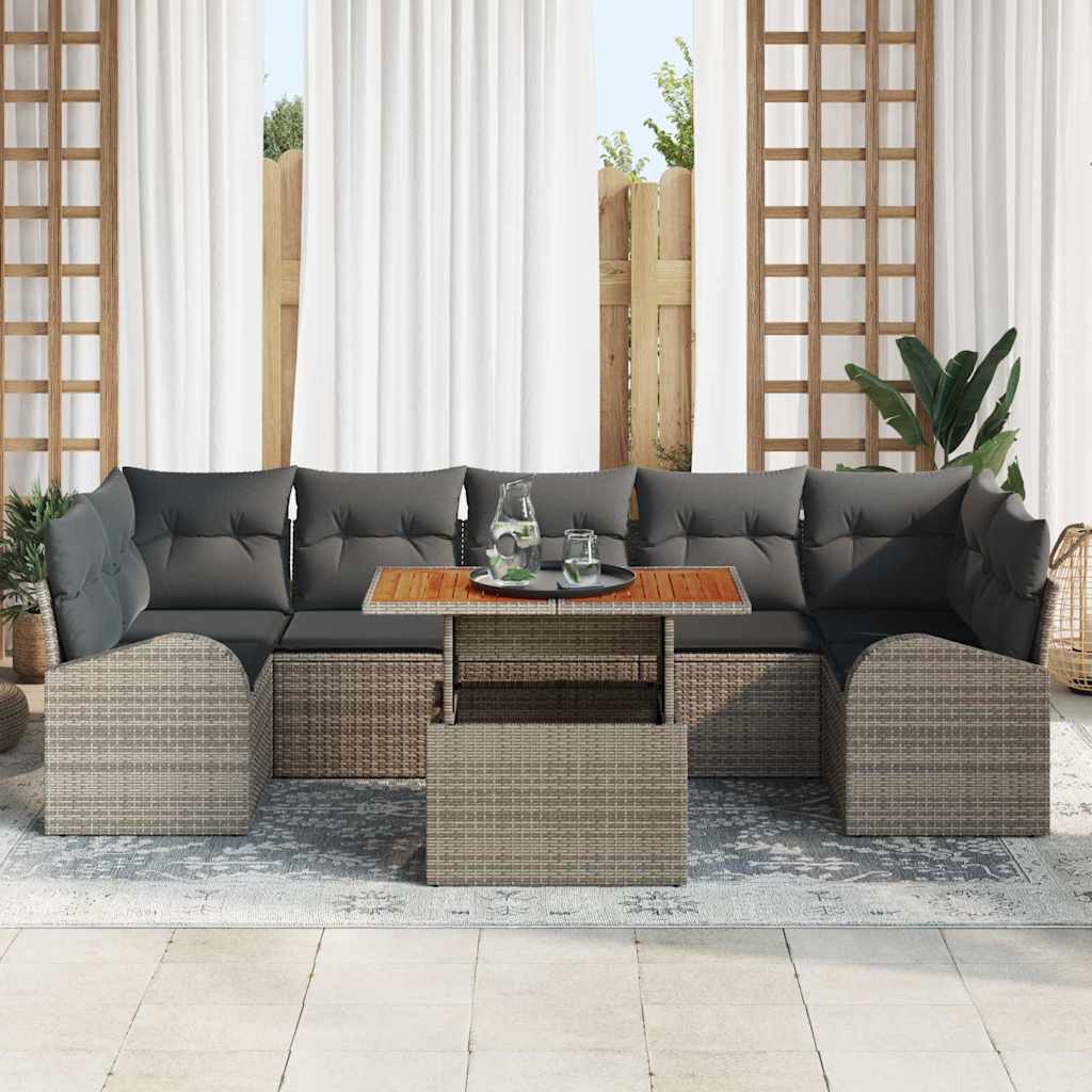 Kerti Kanapé Szett tárolóval 8 pcs Szürke Poli rattan