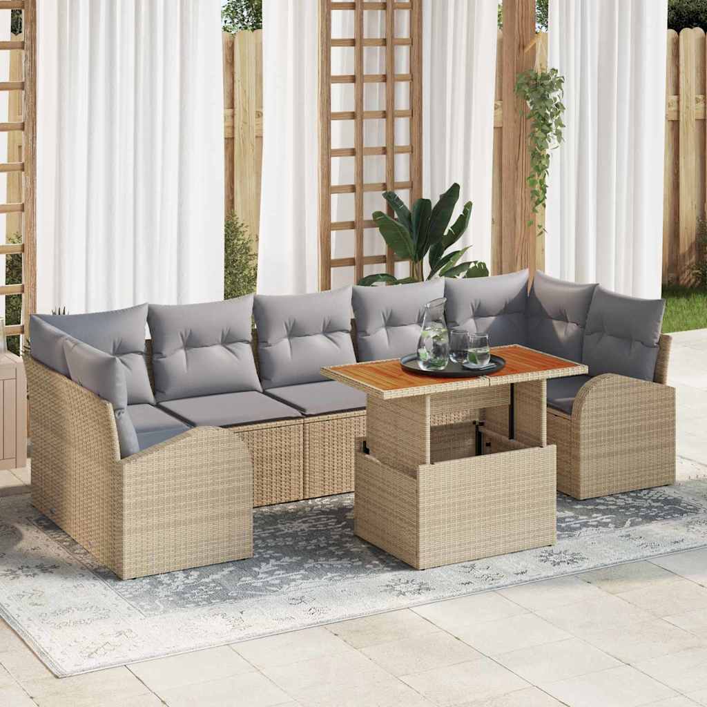 Kerti Kanapé Szett tárolóval 8 pcs Bézs Poli rattan