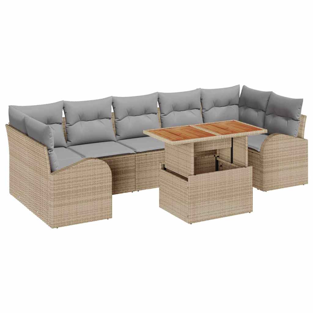 Kerti Kanapé Szett tárolóval 8 pcs Bézs Poli rattan