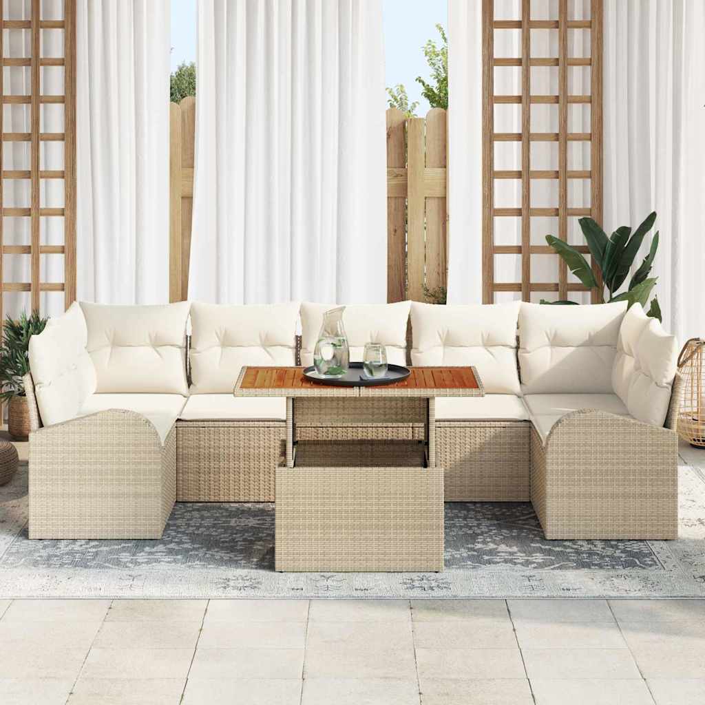 Kerti Kanapé Szett tárolóval 8 pcs Bézs Poli rattan