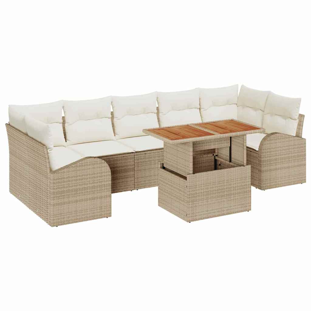 Kerti Kanapé Szett tárolóval 8 pcs Bézs Poli rattan