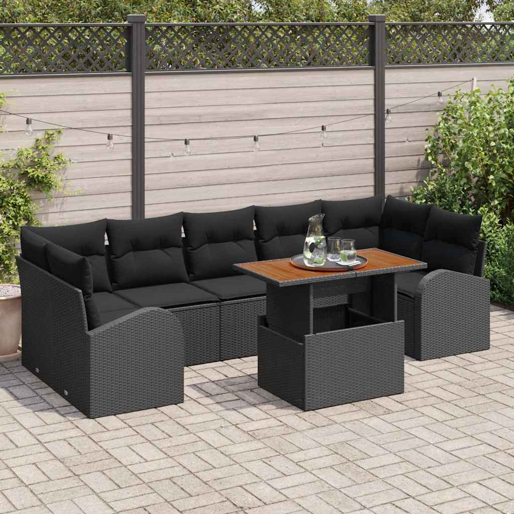 Kerti Kanapé Szett tárolóval 8 pcs Fekete Poli rattan
