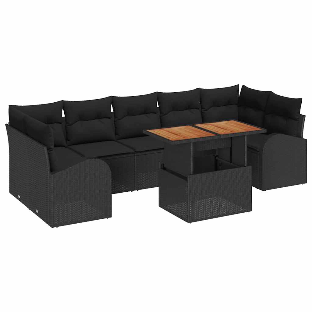 Kerti Kanapé Szett tárolóval 8 pcs Fekete Poli rattan