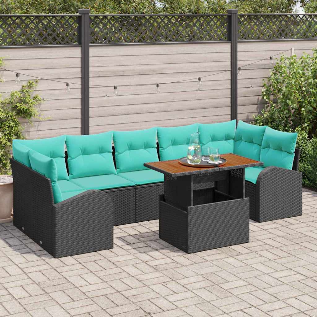 Kerti Kanapé Szett tárolóval 8 pcs Fekete Poli rattan