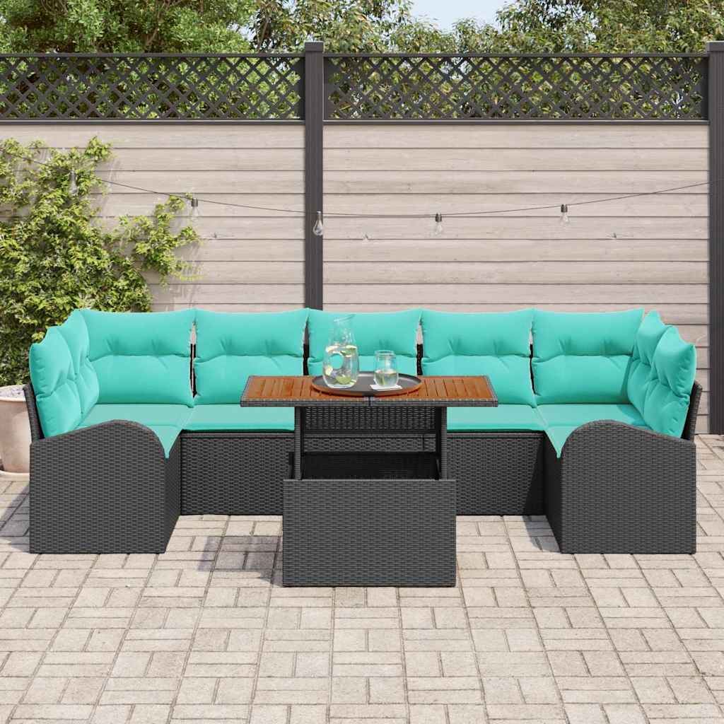 Kerti Kanapé Szett tárolóval 8 pcs Fekete Poli rattan