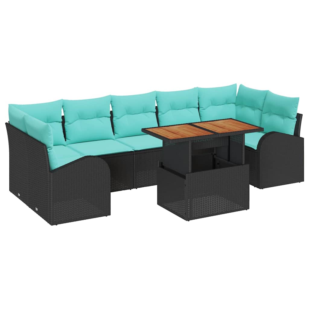 Kerti Kanapé Szett tárolóval 8 pcs Fekete Poli rattan