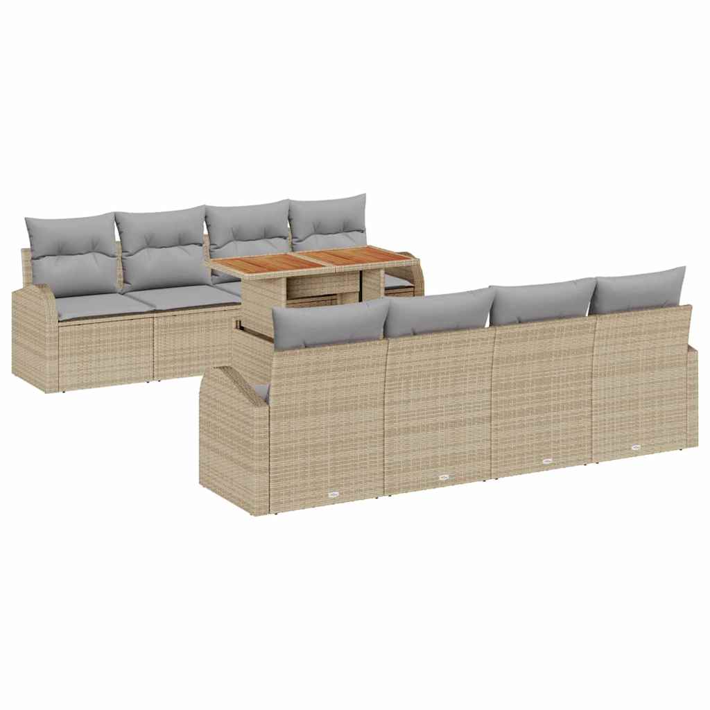 Kerti Kanapé Szett tárolóval 9 pcs Bézs Poli rattan