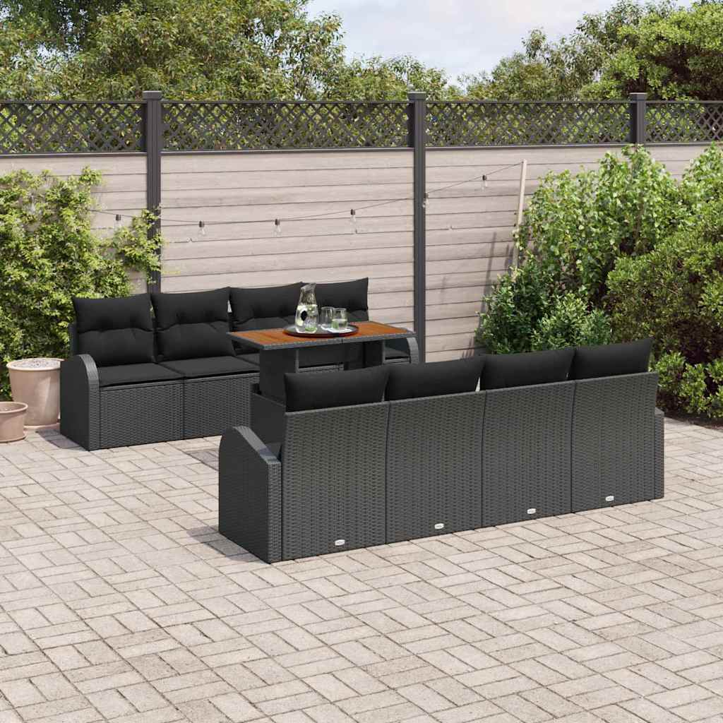 Kerti Kanapé Szett tárolóval 9 pcs Fekete Poli rattan