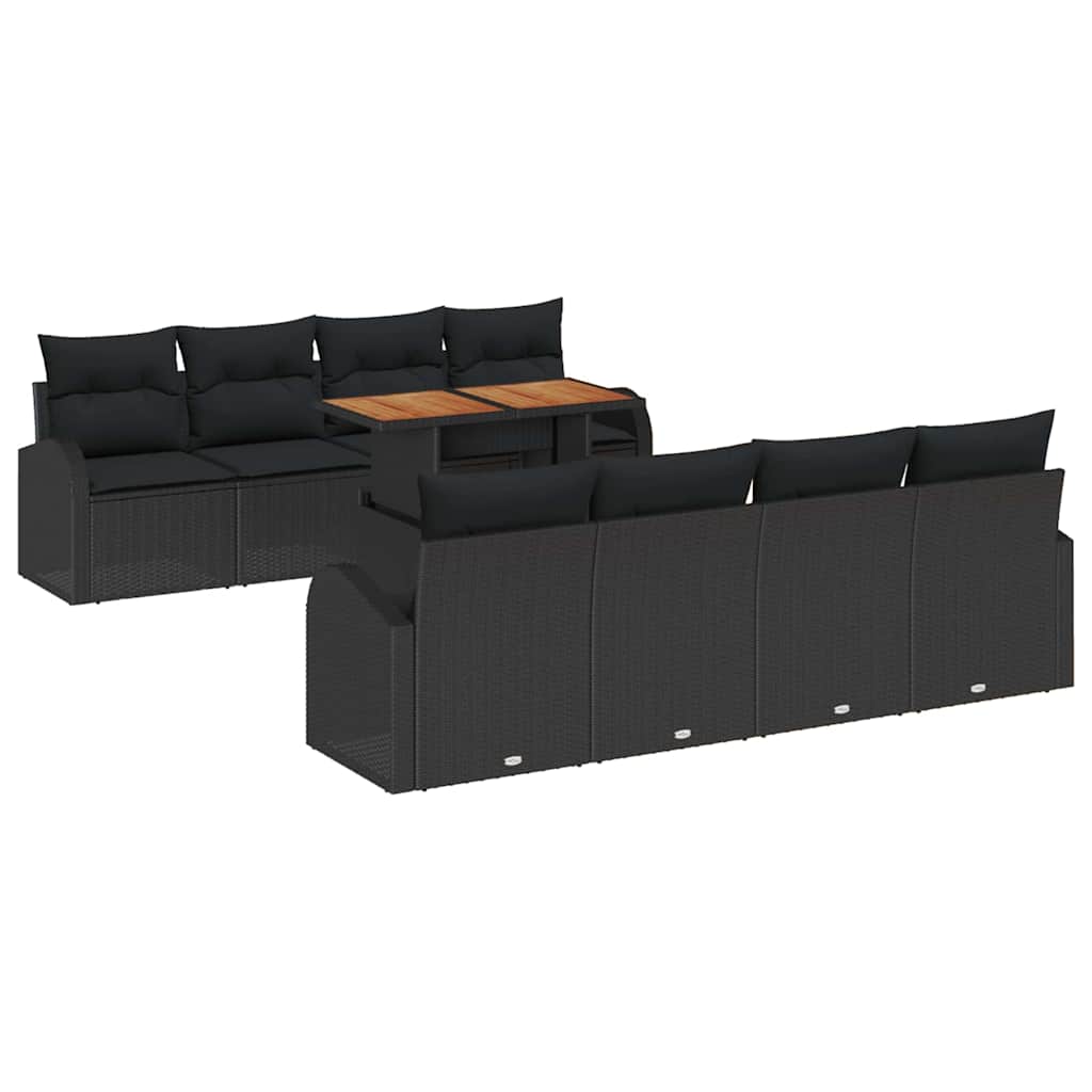 Kerti Kanapé Szett tárolóval 9 pcs Fekete Poli rattan