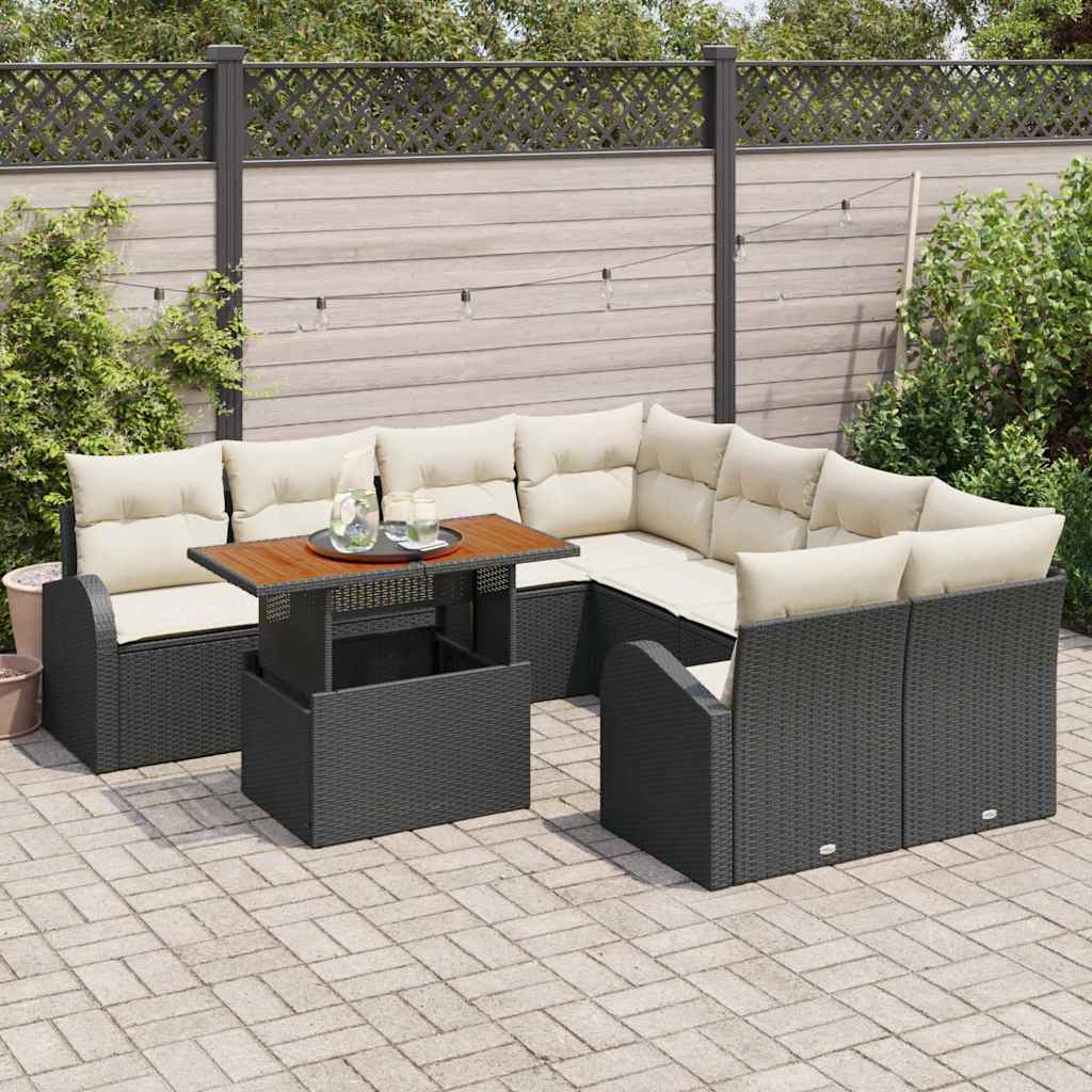Kerti Kanapé Szett tárolóval 9 pcs Fekete Poli rattan