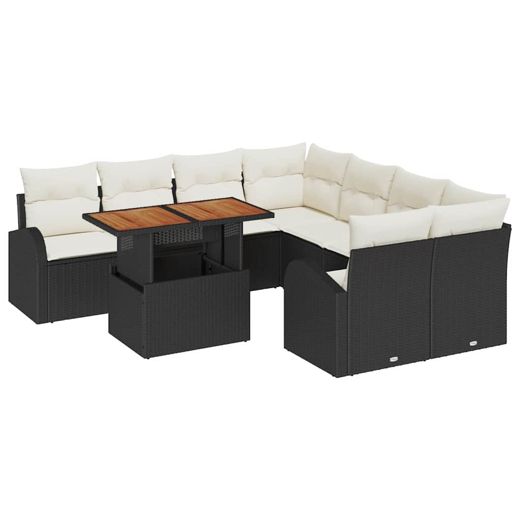 Kerti Kanapé Szett tárolóval 9 pcs Fekete Poli rattan