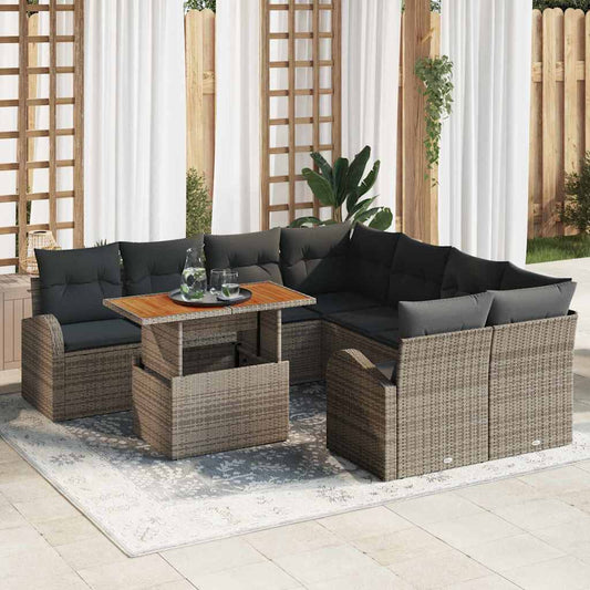 Kerti Kanapé Szett tárolóval 9 pcs Szürke Poli rattan