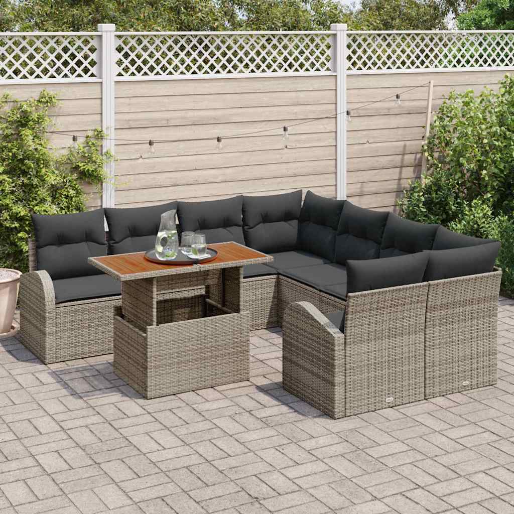 Kerti Kanapé Szett tárolóval 9 pcs Szürke Poli rattan
