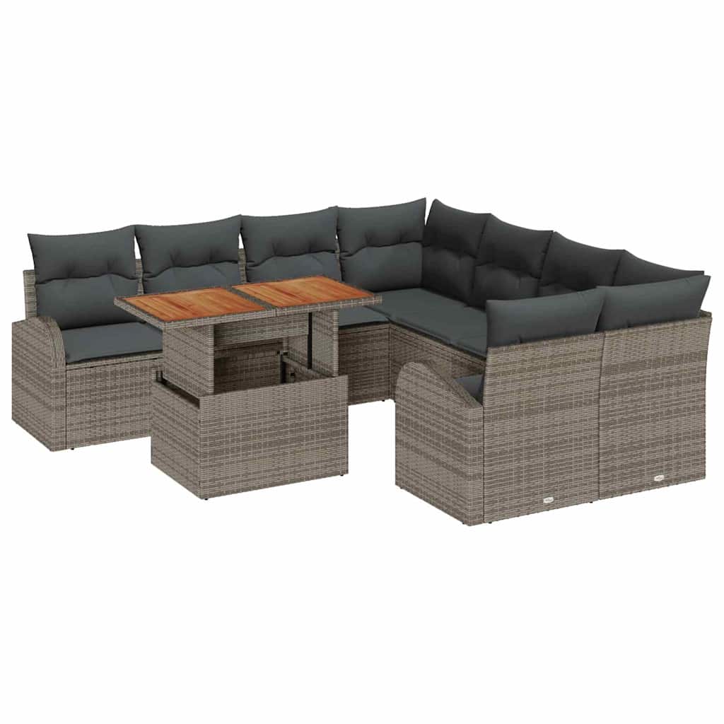 Kerti Kanapé Szett tárolóval 9 pcs Szürke Poli rattan