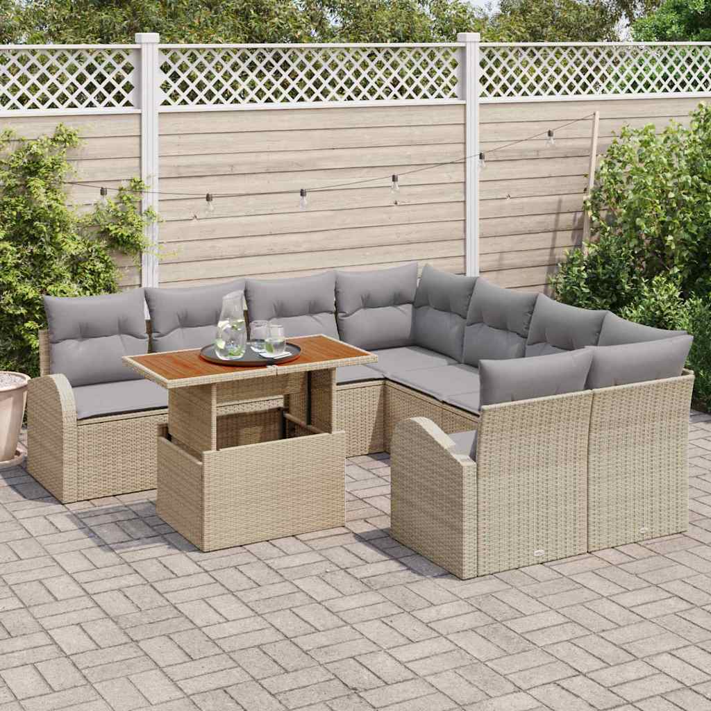 Kerti Kanapé Szett tárolóval 9 pcs Bézs Poli rattan