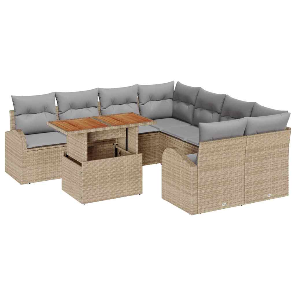Kerti Kanapé Szett tárolóval 9 pcs Bézs Poli rattan