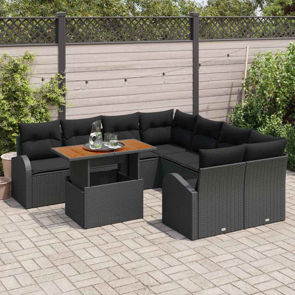 Kerti Kanapé Szett tárolóval 9 pcs Fekete Poli rattan