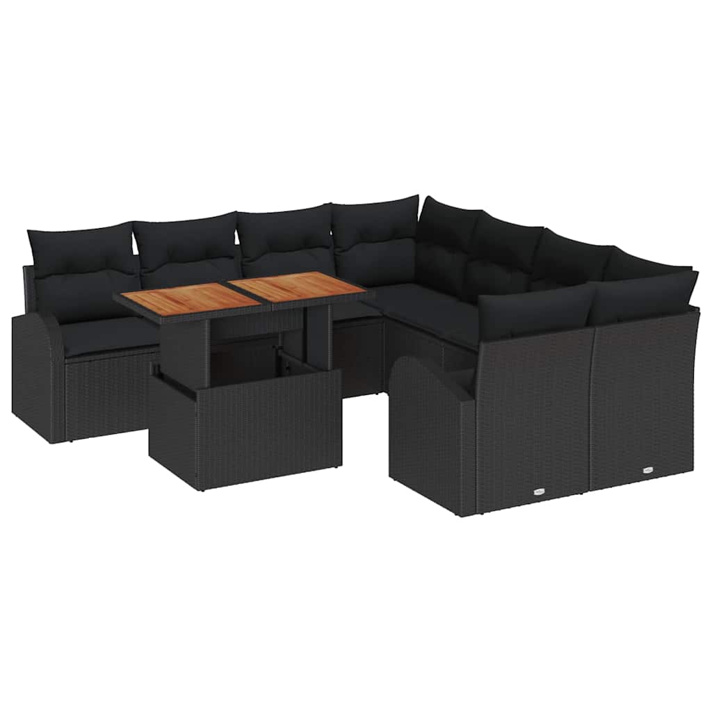 Kerti Kanapé Szett tárolóval 9 pcs Fekete Poli rattan