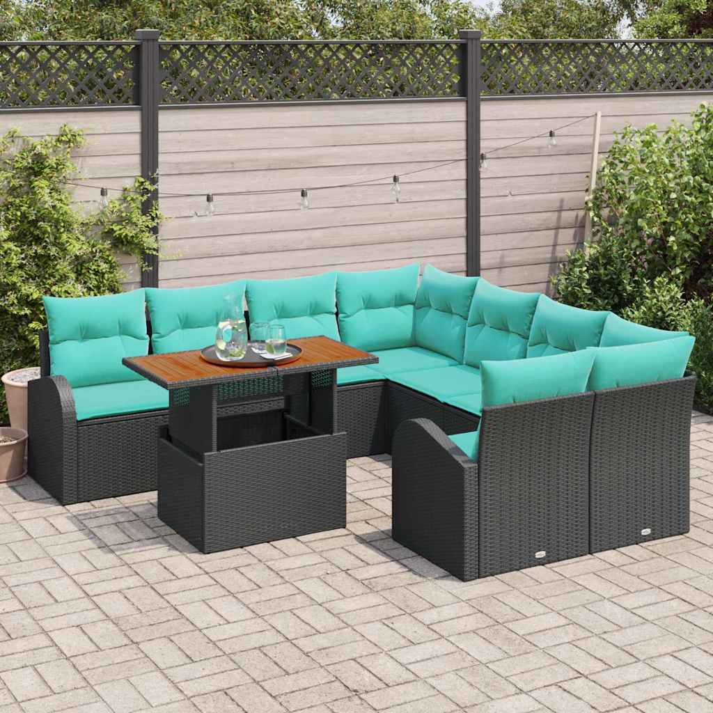 Kerti Kanapé Szett tárolóval 9 pcs Fekete Poli rattan