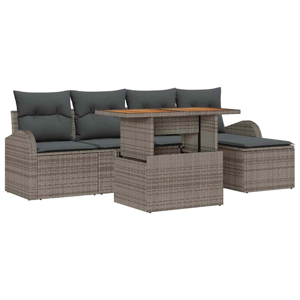 Kerti Kanapé Szett tárolóval 6 pcs Szürke Poli rattan