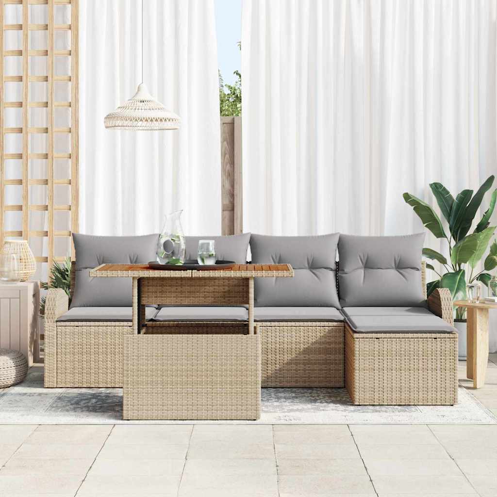 Kerti Kanapé Szett tárolóval 6 pcs Bézs Poli rattan