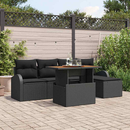 Kerti Kanapé Szett tárolóval 6 pcs Fekete Poli rattan