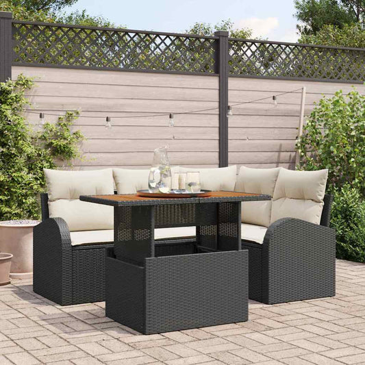 Kerti Kanapé Szett tárolóval 5 pcs Fekete Poli rattan