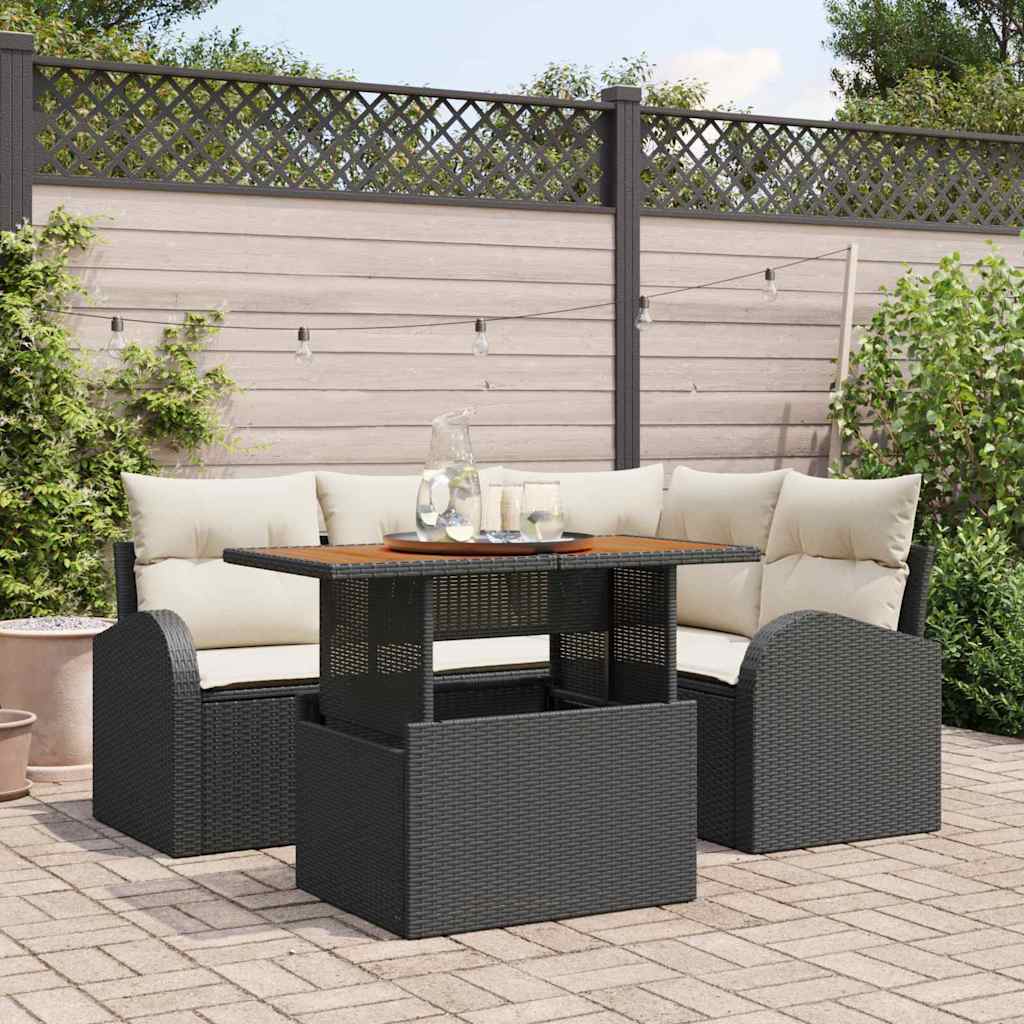 Kerti Kanapé Szett tárolóval 5 pcs Fekete Poli rattan