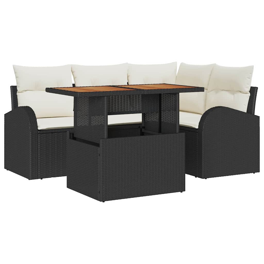 Kerti Kanapé Szett tárolóval 5 pcs Fekete Poli rattan