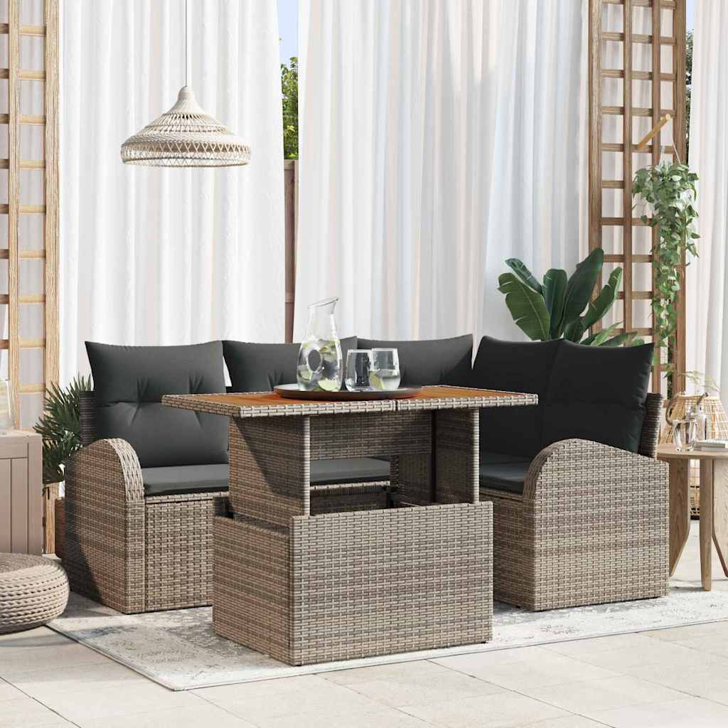 Kerti Kanapé Szett tárolóval 5 pcs Szürke Poli rattan