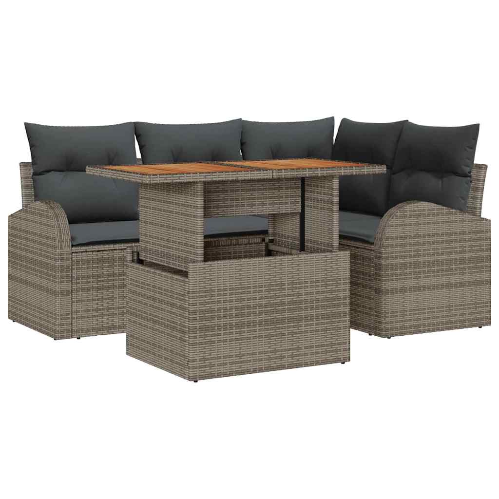 Kerti Kanapé Szett tárolóval 5 pcs Szürke Poli rattan